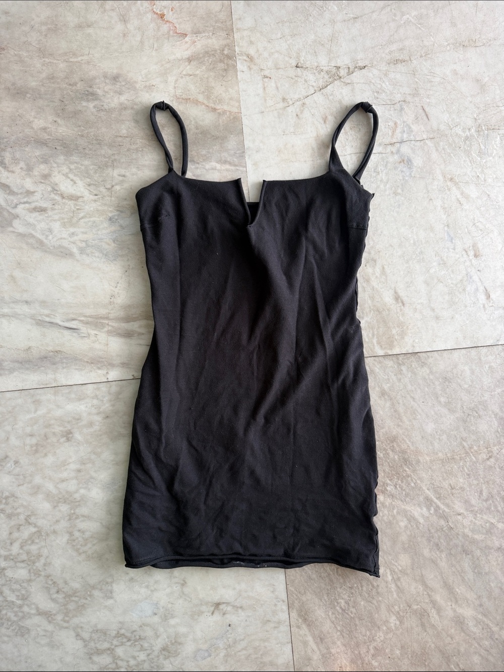 SKIMS Raw Edge Slit Front Mini Dress in Onyx